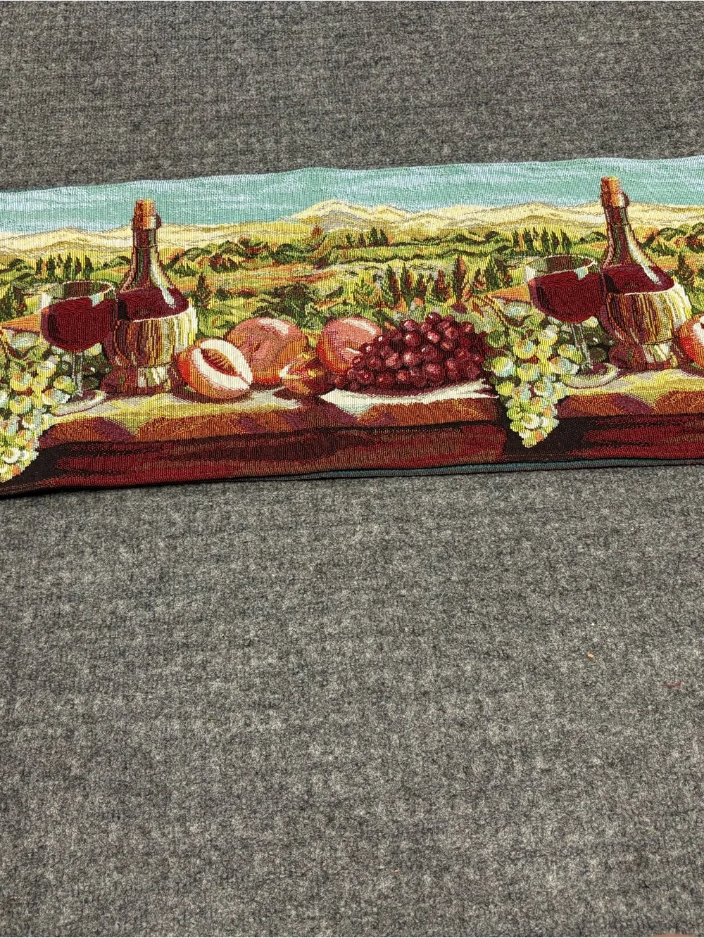 Wine & Fruit Tapestry Table Runner Italian Vineyard Scene 66 inches
